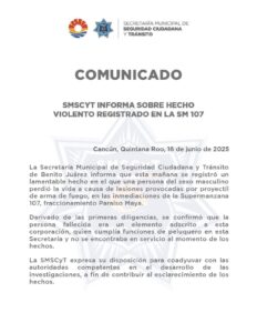 Mujer asesina a policía en Cancún, por posible venganza