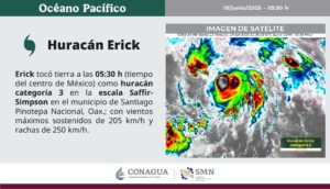 Huracán Erick toca tierra como huracán categoría 3 en Pinoteca Nacional, Oaxaca