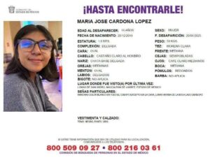 Buscan a María José Cardona, adolescente de 14 años que desapareció en Edomex