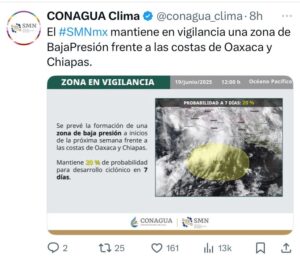 Nuevo ciclón se forma frente a Oaxaca y Chiapas 