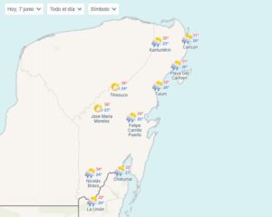 Clima hoy en Cancún y Quintana Roo: Cielo medio nublado a nublado con chubascos