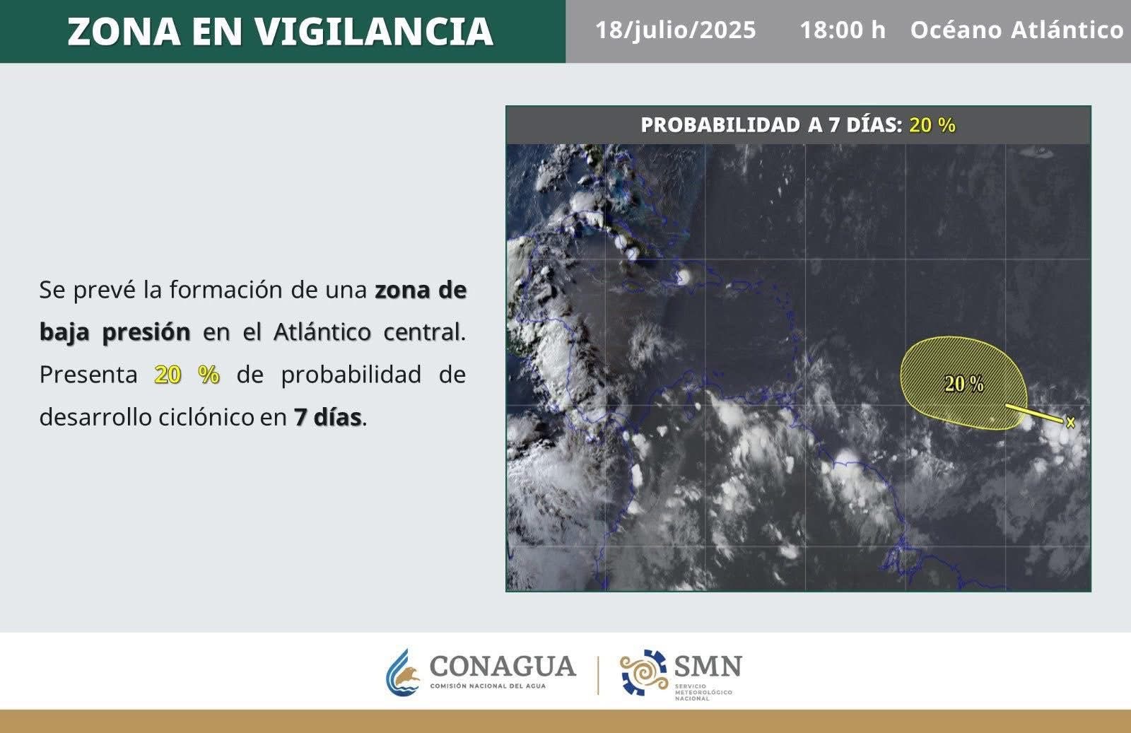 Alertan por posible formación de ciclón en el Atlántico central