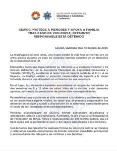 Feminicidio en Cancún; hombre asesina a la madre de sus dos hijos