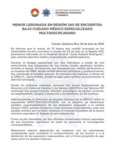 Bebé herida en ataque en Cancún está bajo cuidados médicos