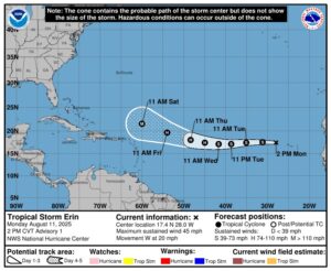 Se forma Tormenta Tropical Erin en el Atlántico