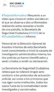 Policías usan patrulla como motel, los graban y ahora los investigan