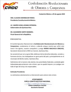 Justicia para Mario Machuca: exige la CROC