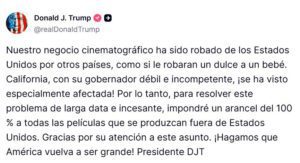 Donald Trump anuncia arancel del 100% a películas extranjeras