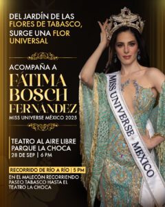 Fátima Bosch celebrará en Tabasco su título de Miss Universe México 2025