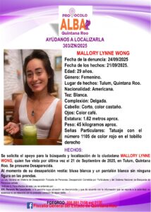 Desaparece la turista Mallory Lynne Wong en Tulum 