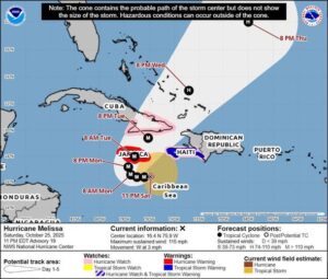 Huracán Melissa ya es categoría 3: tocará tierra en 2 países