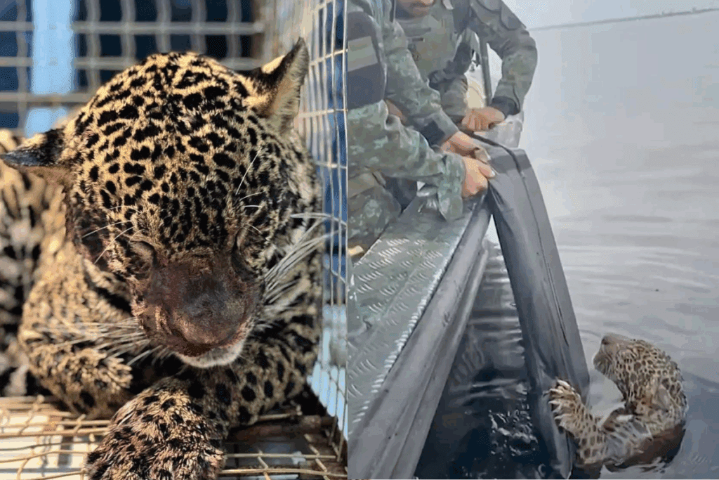Rescatan a jaguar herido de bala en rio de Brasil