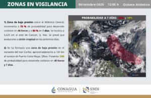 Zona de baja presión se forma al noroeste del mar Caribe
