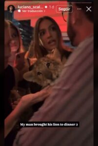 Hombre presume a león bebé en una fiesta de Polanco