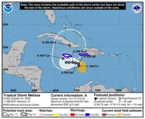 Tormenta tropical Melissa a horas de convertirse en huracán