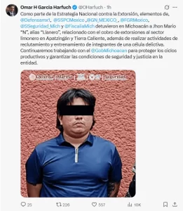 Detienen en Michoacán a presunto extorsionador de productores de limón