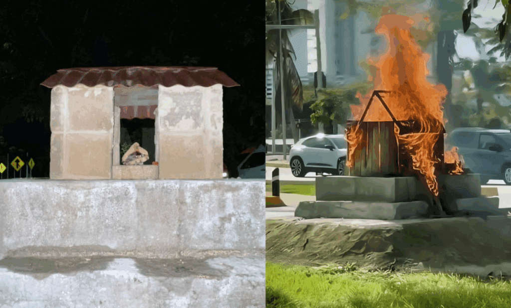 Cubano reconstruye casita del Alux que fue quemada en Av. Tulum de Cancún