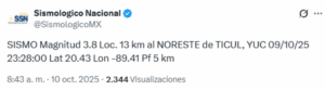 Tiembla en Yucatán: confirman sismo de magnitud 3.8