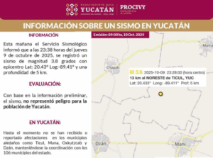 Tiembla en Yucatán: confirman sismo de magnitud 3.8