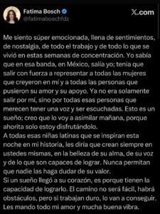 Fátima Bosch celebra su triunfo en Miss Universo con este mensaje