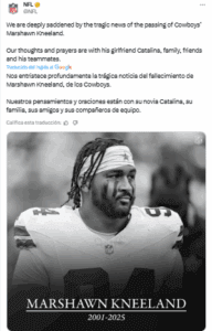 Muere Marshawn Kneeland de los Dallas Cowboys 