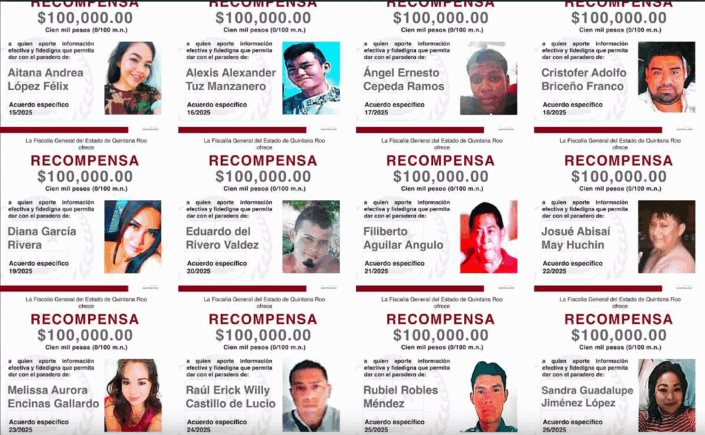 Fiscalía de Quintana Roo ofrece recompensa para hallar a 12 desaparecidos
